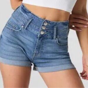 Inspire 3 Button Rolled Hem Jean Shorts